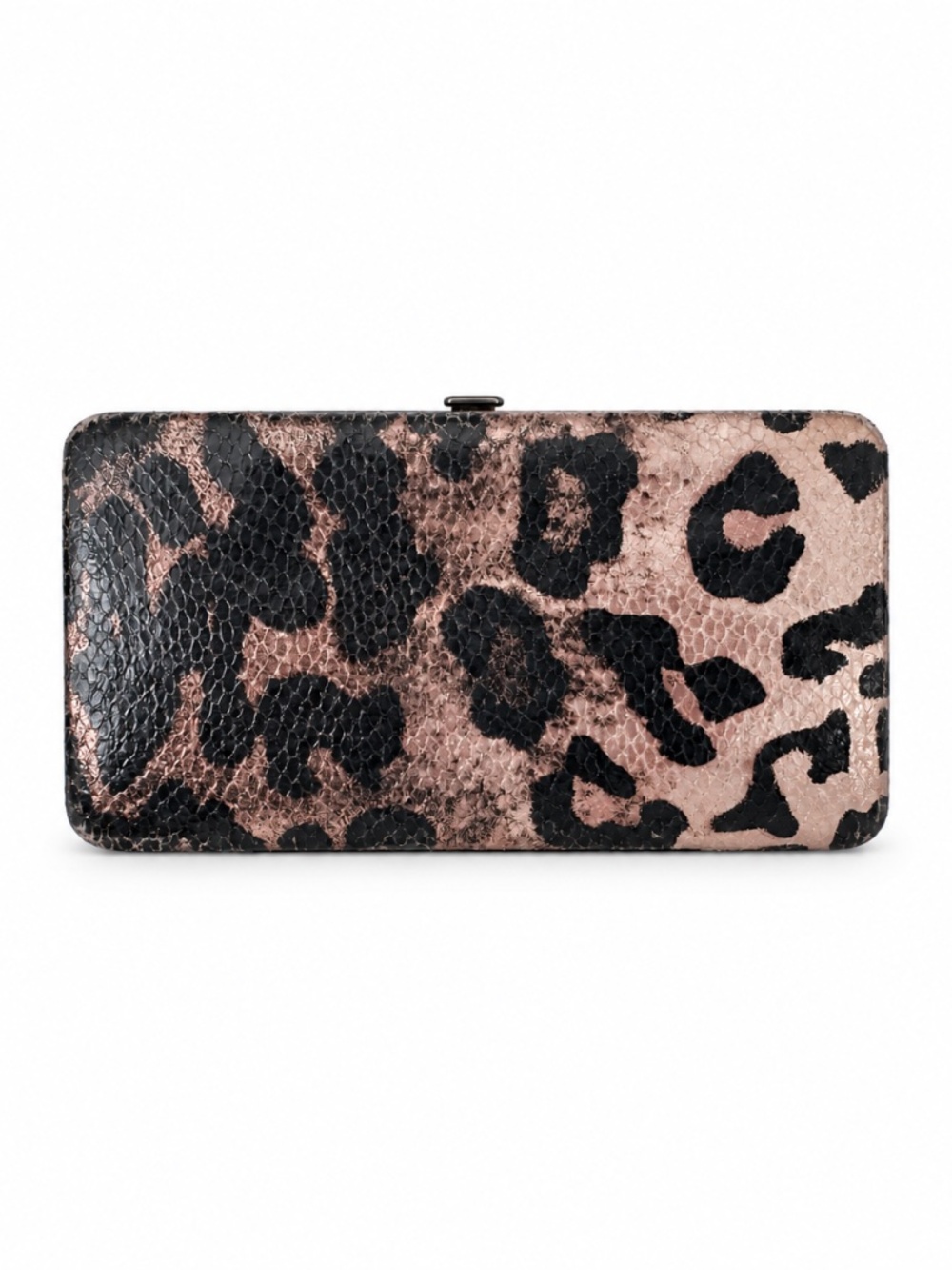 Metallic Leopard-Print Hard-Frame Wallet